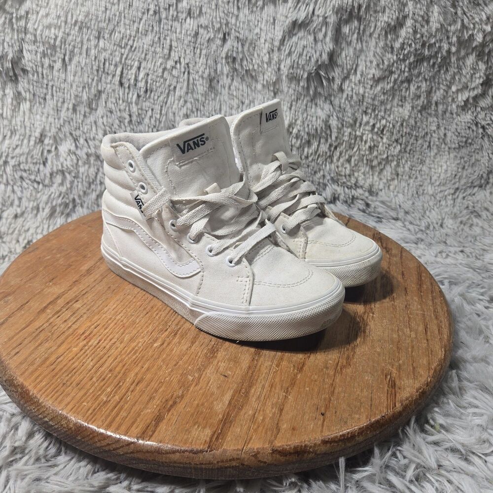 Vans SK8-Hi Youth White Canvas High Top Skateboard Sneaker Lace Up Size 1Y Shoes
